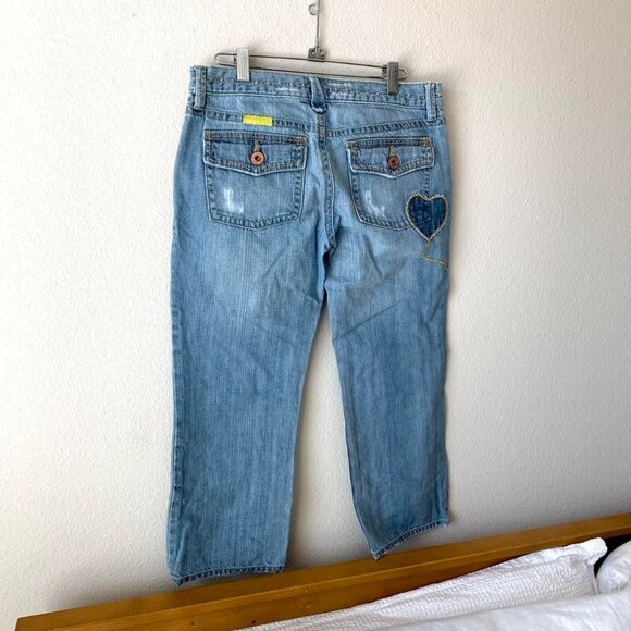 Old Navy y2k 2000s Blue Denim Patchwork Capri Jeans Women's 6 Pants - Picture 2 of 7